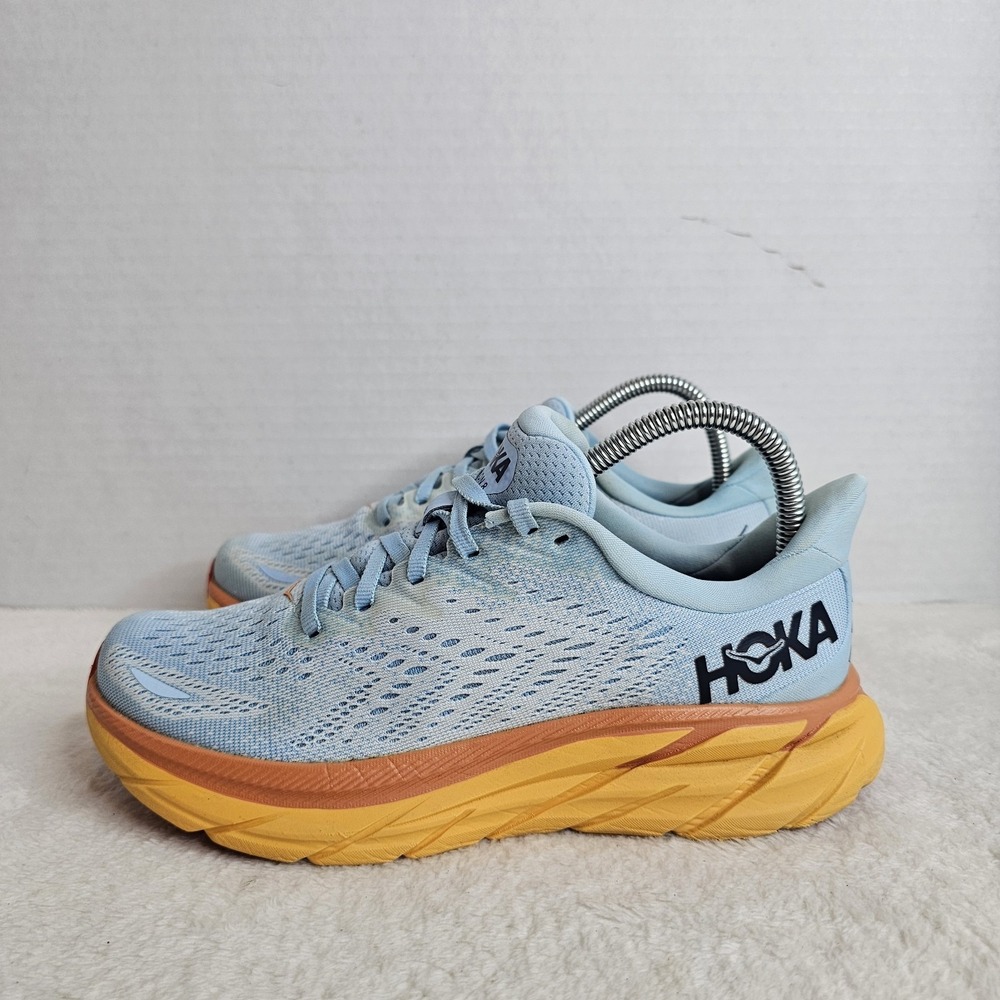 Hoka One One Clifton 8 Women's Running Shoes Size 6.5B Summer Song Blue/Orange